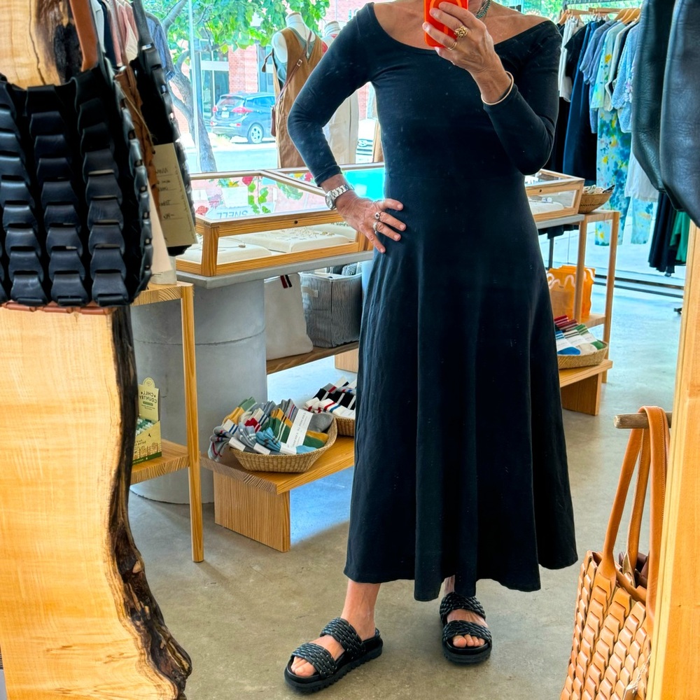 isaia nyc Black Lycra 3/4 Sleeve Maxi Dress 80’s Size Small